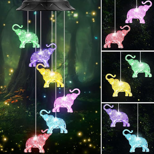 Birthday Gifts for Women Mom Grandma, Gardening Gifts for Women, Elephant Solar Wind Chimes for Outside, Wind Chimes Outdoor Waterproof, Solar Lights Outdoor Decorative for Garden Patio Yard