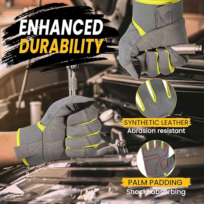 HANDLANDY Work Gloves for Men & Women, Utility Mechanic Working Gloves Touch Screen, Flexible Gardening Gloves for Yard