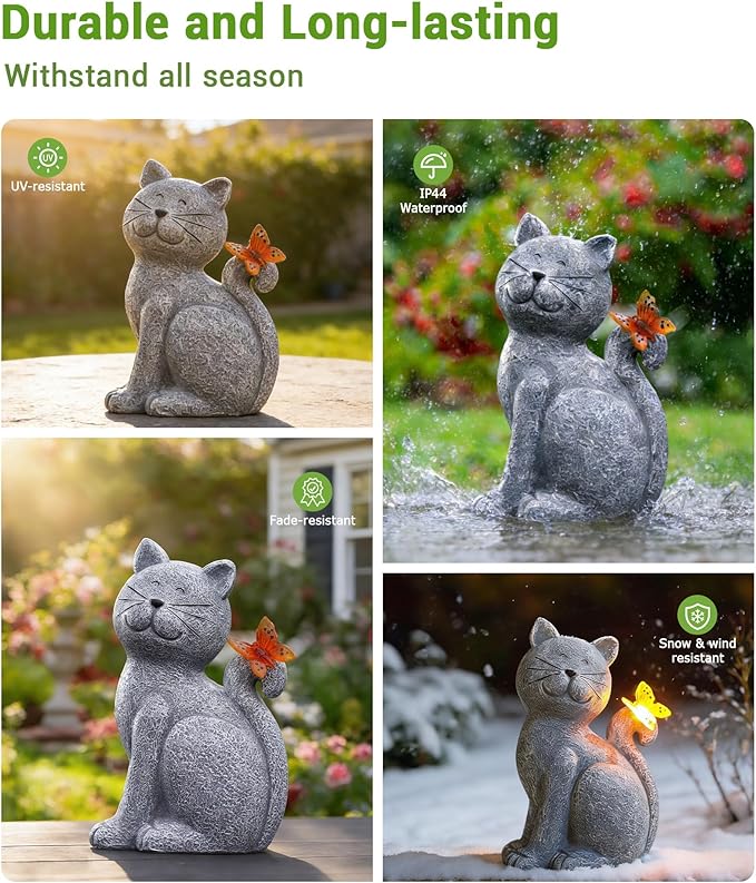 Nacome Cat Outdoor Statues for Garden: Outside Decor with Butterfly Clearance for Yard Art Lawn Ornaments Porch Patio Balcony Home House for Grandma Mom Women