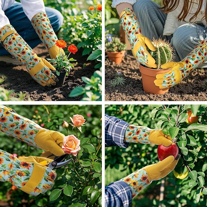 Trifabricy Gardening Gloves for Women - Long Garden Gloves with Grip Breathable, Thorn-Proof Puncture-Resistant Work Gloves