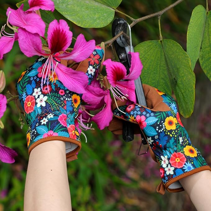 Trifabricy Gardening Gloves for Women, Breathable Leather Garden Gloves with Grip, Thorn-Proof Puncture-Resistant Work Gloves