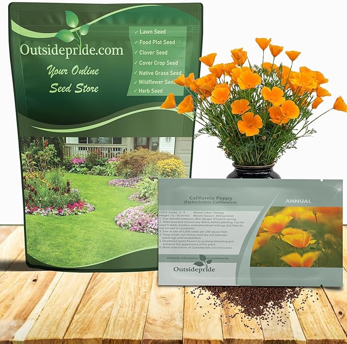 Outsidepride Eschscholzia Orange California Poppy Seeds - 1 lb. Annual, Native, Drought Tolerant Wildflower Seeds w/Vibrant Blooms for Full Sun & Drought-Tolerant Pollinator-Friendly Gardens