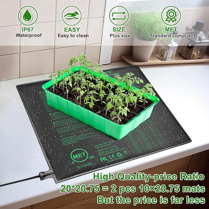 Seedling Heat Mat,20"x20.75" Heat mats for Seed Starting,Waterproof Plant Heating Mat Heating Pad for Seed Germination,Hydroponic Heating Pad Seed Starter