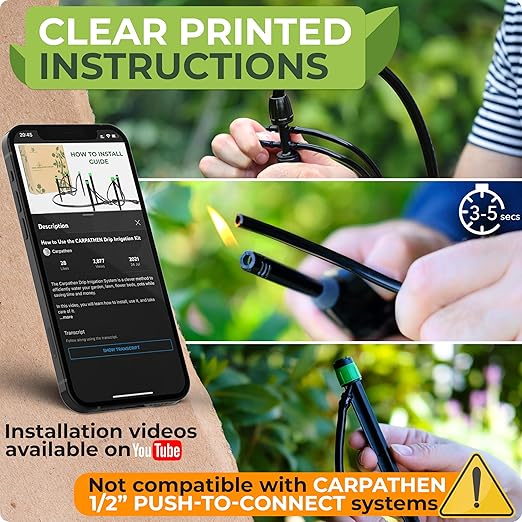 CARPATHEN Drip Irrigation System Kit - Complete Premium Garden Watering System with Adjustable Sprinkler Emitters, 5/16" & 1/4" Tubing and Fittings - Drip Line for Raised Beds, Lawn, Pots, Greenhouse