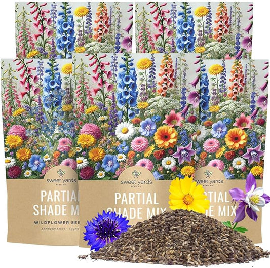 Bulk Wildflower Seeds Partial Shade Mix - 5 Pounds - Over 600,000 Open Pollinated Annual and Perennial Seeds