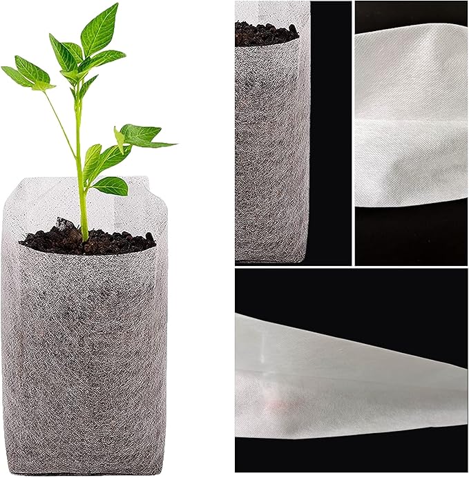 Tarklanda 100pcs Grow Bags, Biodegradable Non-Woven Plant Nursery Bags, 9.8*9.8 Inches, White, Indoor Use