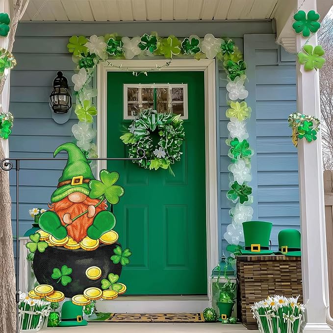 Heyfibro St Patrick's Day Garden Flag Banner Double Sided 12.6x18.9 Inch Clover Leprechaun Gnome Garden Flag Shamrocks Yard Flags for Outside House Farmhouse Holiday St Patricks Outdoor Decorations