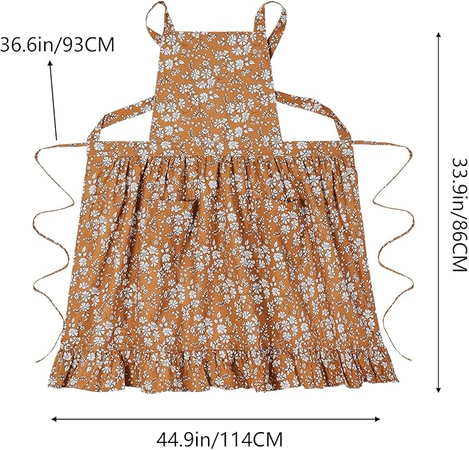 Vintage Pinafore Apron Dress for Women with Pockets Cute Floral Chef Aprons for Kitchen Cooking Baking Gardening