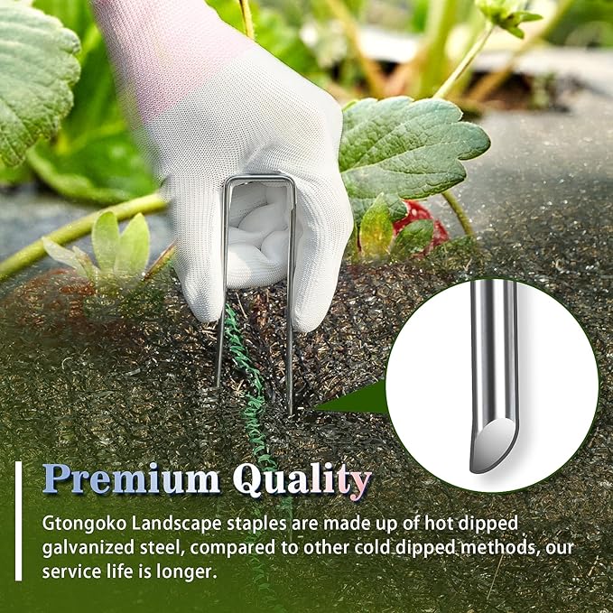 Gtongoko 50 Pack 4 Inch Galvanized Landscape Staples Garden Stakes Plant Cover Stakes 11 Gauge Tent Stakes Ground Stake for Landscaping Securing Weed Barrier Fabric, Christmas Decorations