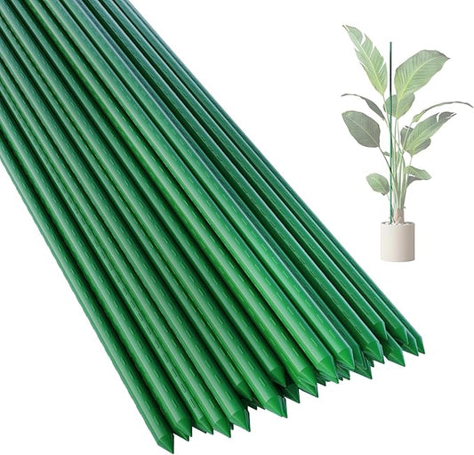 36 Inch 3 Ft Plant Support Garden Stakes 25 PCS, Sturdy Steel Plastic Coated Sticks for Outdoor Growing Climbing, Tomato, Trees, Cucumber, Beans