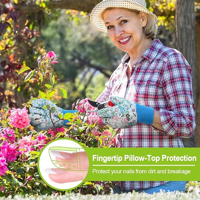 Ainiv Floral Gardening Gloves for Women/Ladies, Non-Slip Garden Work Gloves,Breathable Yard Work Glove Light Working Gloves