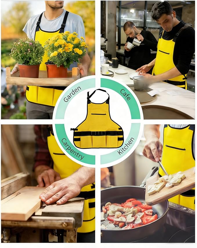 Work Tool Aprons for Men Women Waterproof Garden Apron with Pocket Torso Length Canvas Apron for Planting Woodworking
