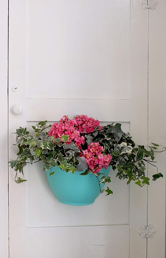 The HC Companies 8 Inch Garden Wall Planter - Plastic Hanging Plant Pot for Indoor Outdoor Flowers, Herbs, Teal