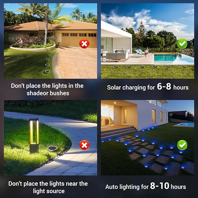 Peasur Solar Ground Lights Outdoor, 12 Pack Flat Solar Powered Disc Lights, IP68 Waterproof, Anti-Rust, Landscape Lighting for Pathway Garden Yard Lawn Walkway Landscape Driveway, Blue