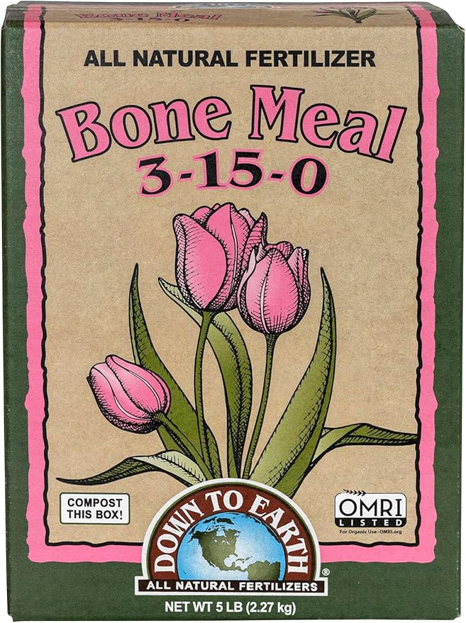 Down To Earth All Natural Fertilizers Organic Bone Meal - High Phosphorus Plant Food for Buds, Bulbs, Blooms, Flowers 3-15-0, 5 lb