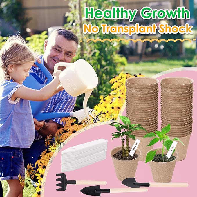 3” Peat Pots Seedling Pots Plant Starters Bulk 100 Pack Seed Starter Pots Biodegradable Plant Cups with Labels, Mini Seedling Tools for Garden Germination Nursery Pot