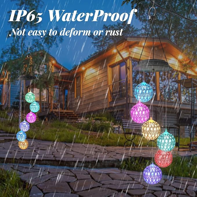 Birthday Gifts for Women Mom Grandma, Gardening Gifts for Women, Ball Solar Wind Chimes for Outside, Wind Chimes Outdoor Waterproof, Solar Lights Outdoor Decorative for Garden Patio Yard