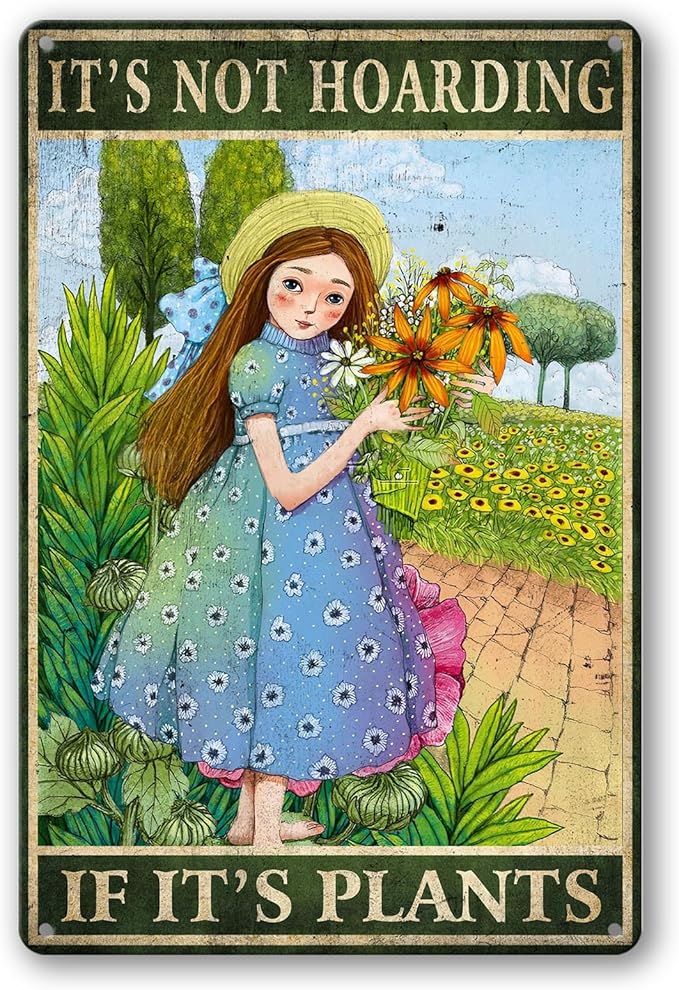 Garden Tin Sign Vintage Plants Wall Poster It's Not Hoarding If It's Plants Sign Fairycore Room Decor Metal Garden Wall Art Plant Posters For Room Aesthetic Gardening Signs 8x12 Inch