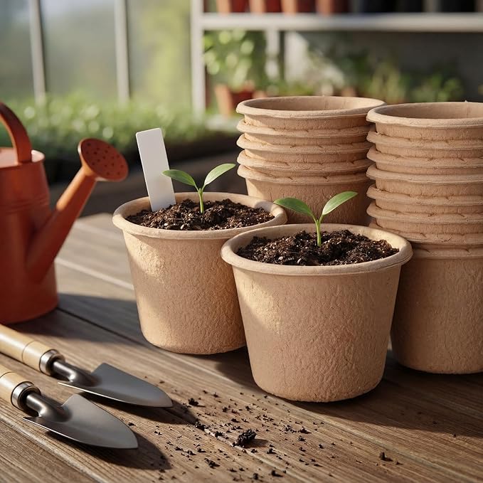 30 Packs 5" Large Biodegradable Seed Starter Pots Organic Planting Peat Nursery Pots with Drainage and Tags Garden Plant Nursery Seed Starting Trays for Seeding Germination