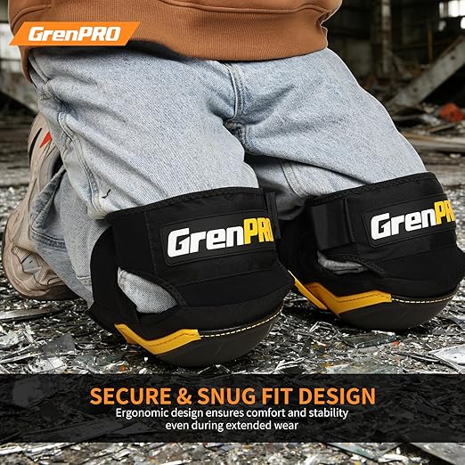 Black Knee Pads for Work - Heavy Duty EVA & Gel Support for Construction, Flooring, Gardening and Cleaning