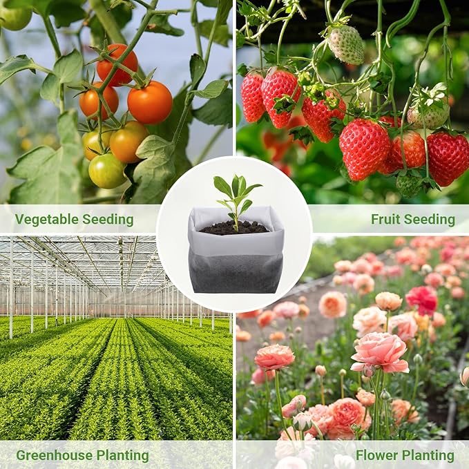 GREANER 100PCS Biodegradable Nursery Bags, 11x11.8 inches Thickened Grow Plant Bags for Vegetables, Flower Seedling Starter Containers, Indoors and Outdoors Use, Home Garden Supply
