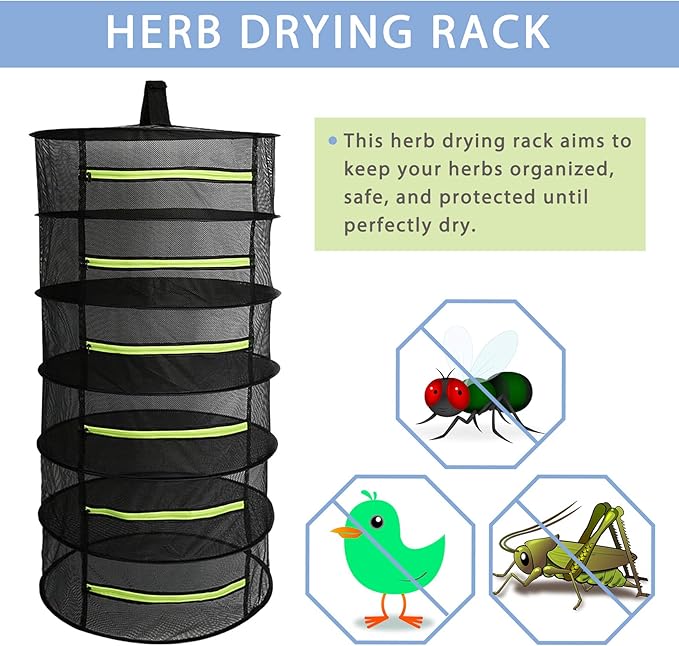 2 PCS Herb Drying Rack 6 Layers Mesh Hanging with Zipper Opening, Herb Dry Net for Drying Herb Plant Bud Flower Food Meat Fruits & Tea with Hooks and Garden Scissor