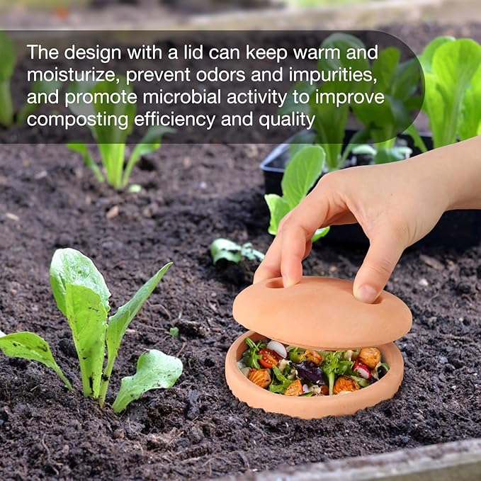 Underground Worm Farm 10 * 4.13 * 4.13Inch Garden Composting bin Ceramics Outdoor Gardening Compost Bin with Holes and Lid Clay for Vegetable Backyard Compost Bin Outdoor