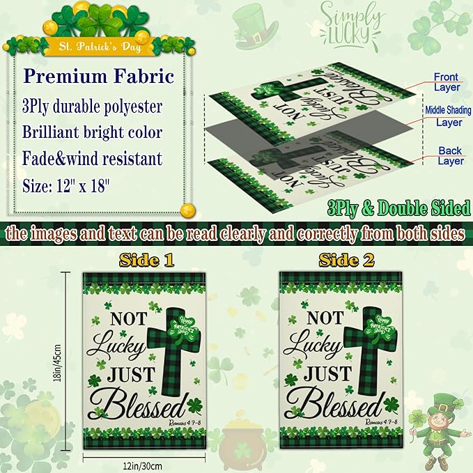 St Patricks Day Garden Flag 12×18 Inch Double Sided Happy St Patrick's Day Yard Garden Flags for Outside Shamrock Lucky Irish Blessing Garden Flag Outdoor House Holiday Decorations