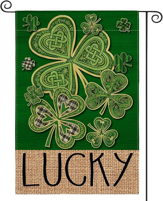 AVOIN colorlife St Patricks Day Garden Flag 12x18 Inch Double Sided Outside, Lucky Shamrock Clover Irish Floral Yard Outdoor Flag