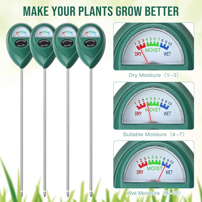 4 Pack Soil Moisture Meter 15.8 Inch Long Probe Deep Use Soil Moisture Meter Sensor Plant Water Meter Soil Tester Test Kit for Garden Yard Lawn Farm Indoor Outdoor Use