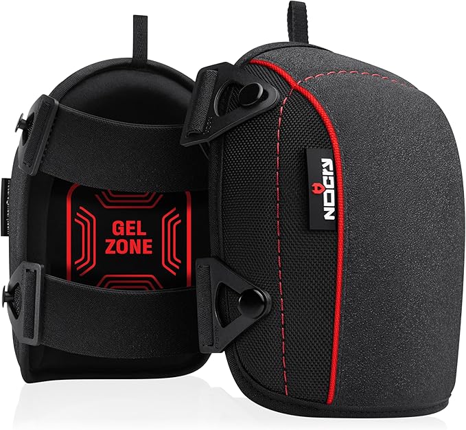 NoCry Flooring Knee Pads for Men with Extra-Wide Gel & Thick Foam Cushion — Floor-Safe Anti-Slip Leather Kneepads for Construction Work with Reinforced Adjustable Straps and Military-Grade Rivets
