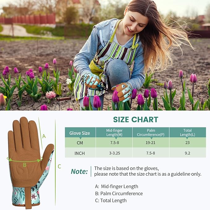 Pleneal Gardening Gloves for Women - Leather Garden Gloves Thorn Proof, Outdoor Protective Working Gloves