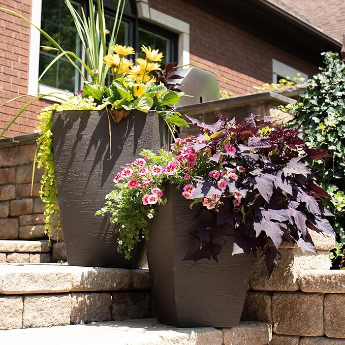Tusco Products MSQT19SL Modern Square Garden Planter, 19-Inch, Slate