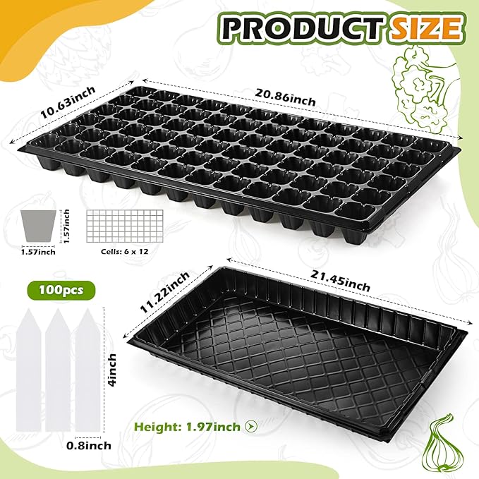 Yinder 20 Pcs Seed Starter Trays Tray Kits with Dome 72 Cells Plug Trays and 1020 Tray No Holes with 100 Pcs Tags Seed Starter Kit for Nursery Germination Plant Propagation Gardening Greenhouse