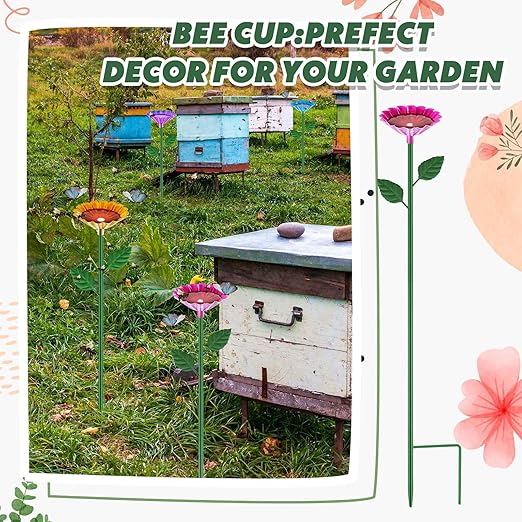 8 Pcs Large Bee Watering Station 25 x 2.6 Inch Metal Vivid Flower Bee Water Feeder for Garden Butterfly Feeders for Outdoors Colorful Butterfly Bath Bowl for Bird Insect Outside Yard