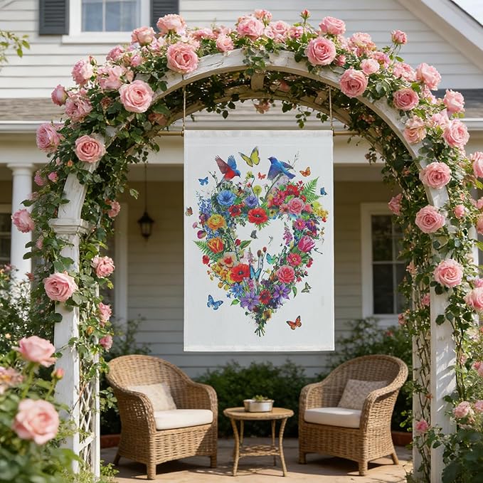 Spring Garden Flags Decor,12x18 Inch Vertical Double Sided Yard Spring Flag Decorations Outdoor Anniversary Front House Lawn Outside Hummingbird Decors Garden Flag