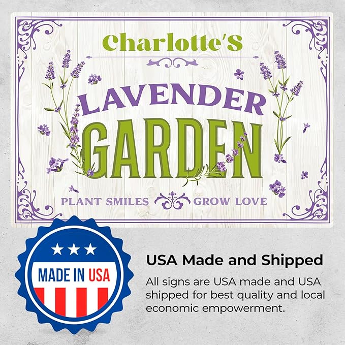 Custom Lavender Garden Sign, Personalized Name for Flower Garden, and Backyard Décor Sign, 12x18 Inches, Rust Free .063 Aluminum, Fade Resistant, Made in USA by Sigo Signs