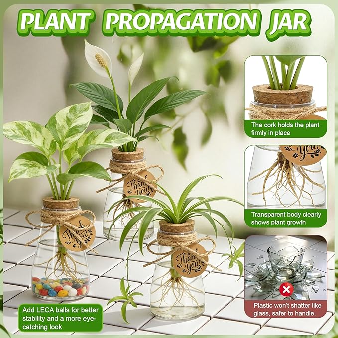 30 Pack Plant Propagation Stations, 3.35'' Plastic Propagation Jars Clear Hydroponic Small Vase Hanging Planter Tube with Cork Lid Tags Hemp Rope for Plant Lovers Women Office Home Decor Garden Gifts