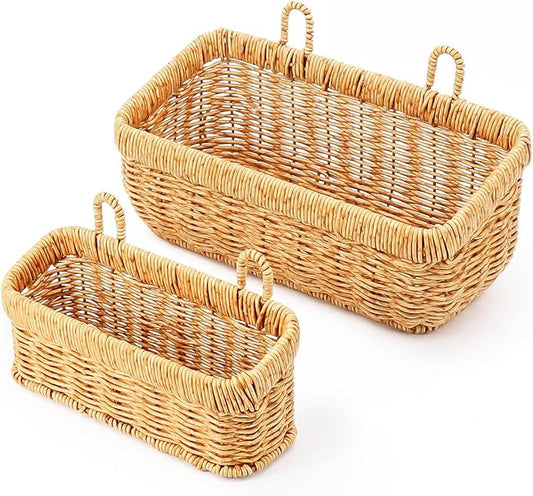 AceList Wall Hanging Basket, Boho Style Hand-Woven Hanging Storage Baskets - Set of 2, Ideal for Boho Room Decor, Kitchen, Garden, and Living Room