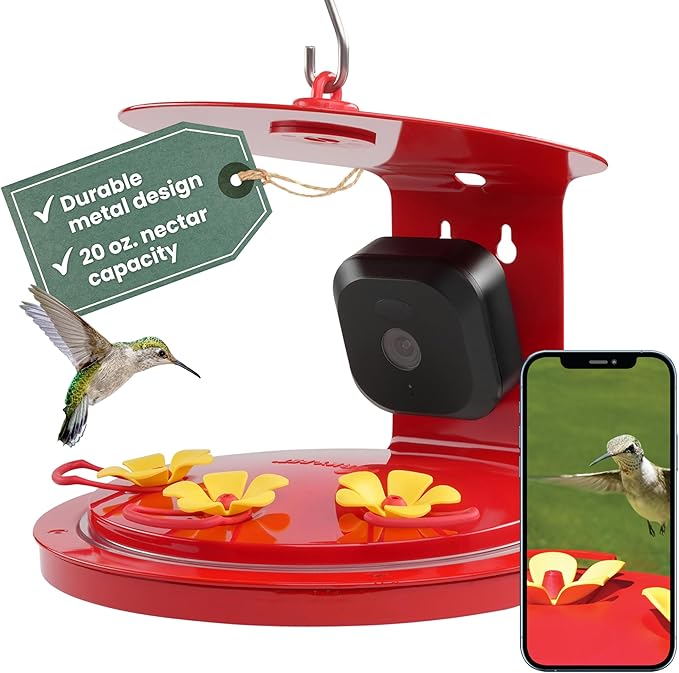 Perky-Pet Smart Bird Feeder with Camera for Hummingbirds - 20 oz Nectar Capacity, Motion Activated 1080p HD, WIi Fi, Camera Feeder Gift Idea