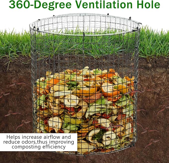 6PCS Inground Worm Composter, 11.8x11.8 Inch Outdoor Metal Compost Bin for Garden Beds Detachable Vermicomposting Bin for Recycling Kitchen Food Waste