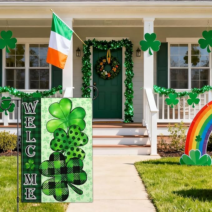 Happy St Patricks Day Garden Flag St Patrick's Day Yard Sign Garden Flags for Outside 12x18 Double Sided Shamrock Lucky Irish Blessing Signs Outdoor Decorations
