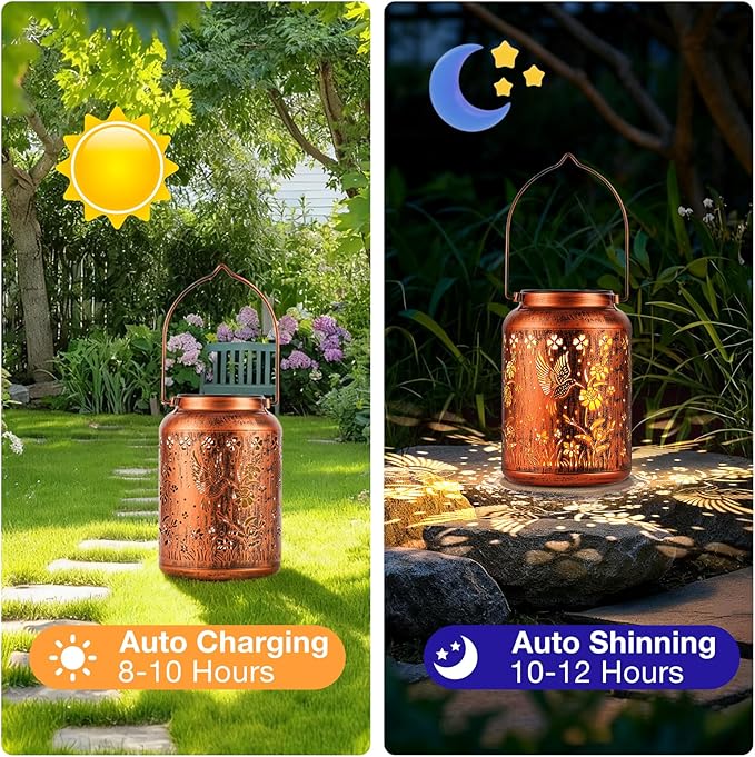 Hummingbird Solar Lanterns Christmas Birthday Gifts for Women Mon Grandma Garden Decor Metal Hanging Solar Lights LED Lamp Waterproof Outdoor Decoration for Yard Patio Lawn Pathway Landscape