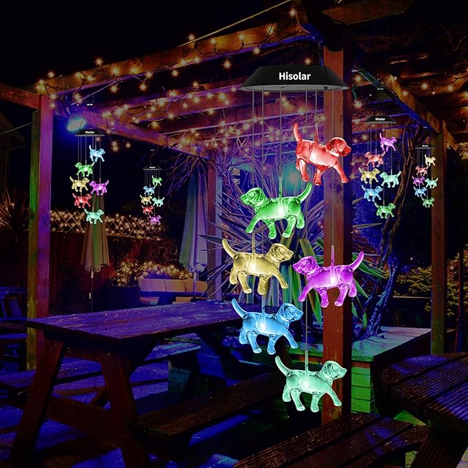 Crystal Dog Solar Wind Chimes Outdoor Color Changing Solar Mobile Lights LED Solar Powered Wind Chimes for Home Party Yard Garden Decor, Gifts for mom Birthday Gifts