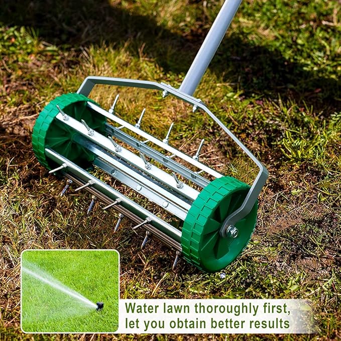 Colwelt Spike Lawn Aerator, Heavy Duty Rolling Lawn Aerator, Garden Yard Rotary Push Lawn Aeration with 49inch Steel Handle