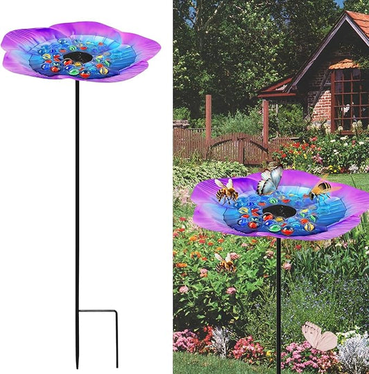 Butterfly Feeder - Outdoor Butterfly Puddler,Bee Cups for Garden with Coloured Glass Stone,garden decor for butterfly feeders for outdoors,Bee Watering Station(Blue/Purple)