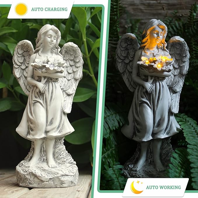 Angel Statue - Outdoor Angel Decor, Solar-Powered, Perfect for Patio, Lawn, Yard, Porch Decoration, Housewarming or Garden Gift