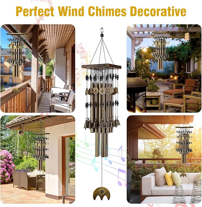 Wind Chimes for Outside, 30"Memorial Wind Chimes with 24 Copper Tubes and 16 Copper Bell for Garden,Patio,Window Wind Chime Hanging Decoration,Bronze Memorial Sympathy Wind Chime Gifts for Mom