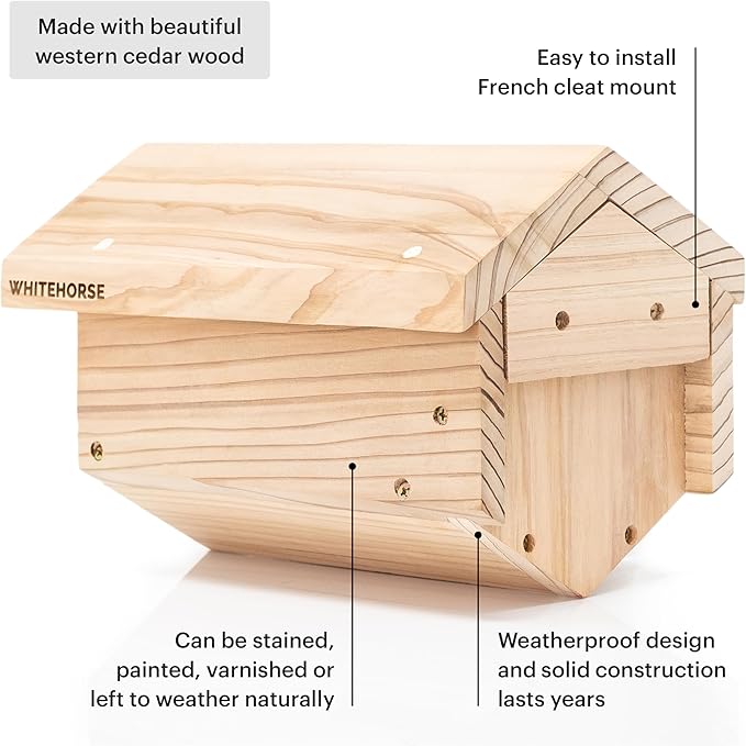 WHITEHORSE Premium Cedar Bee House - 6” Long Replaceable Tubes - Perfect for Mason Beekeeping - an Insect Hotel Built to Last - Support Bees While Pollinating Your Garden (Paper Tubes Included)
