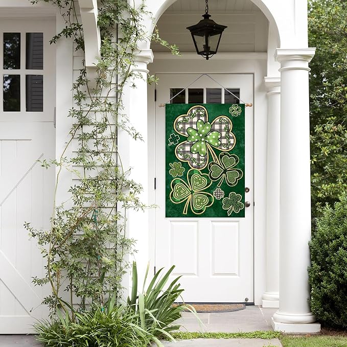 St Patricks Day House Flags for Outdoor Decoration, Irish Celtic Shamrocks Large Yard Flag,Seasonal Spring Decorative Decor for Holiday Anniversary Celebration Outside 28x40 Inch Double Sided